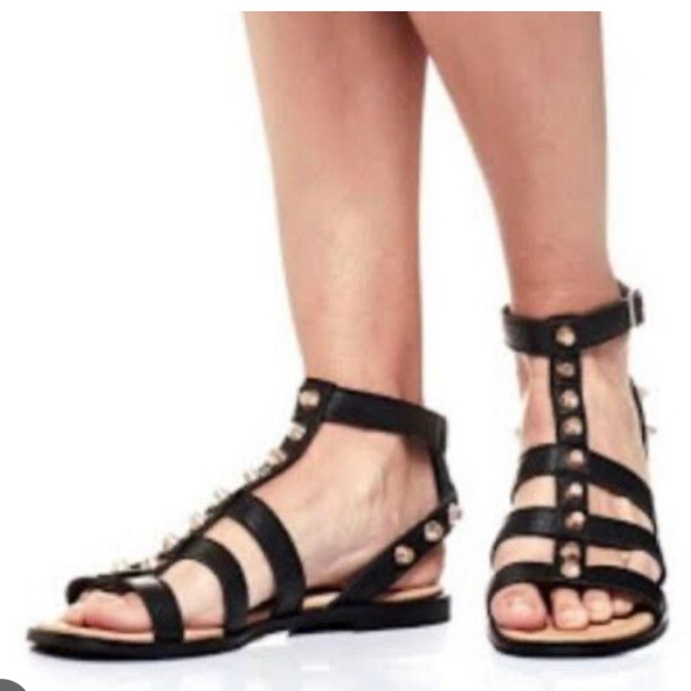 Balenciaga flat gladiator sandals leather studded black gold 35
